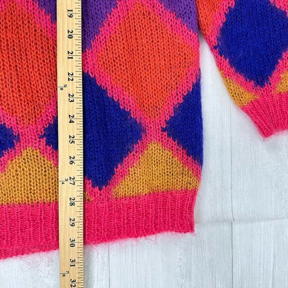 Vintage Rolled Neck Sweater Women M Mohair Blend Whimsical Diamond Oversized Y2K - Picture 11 of 12